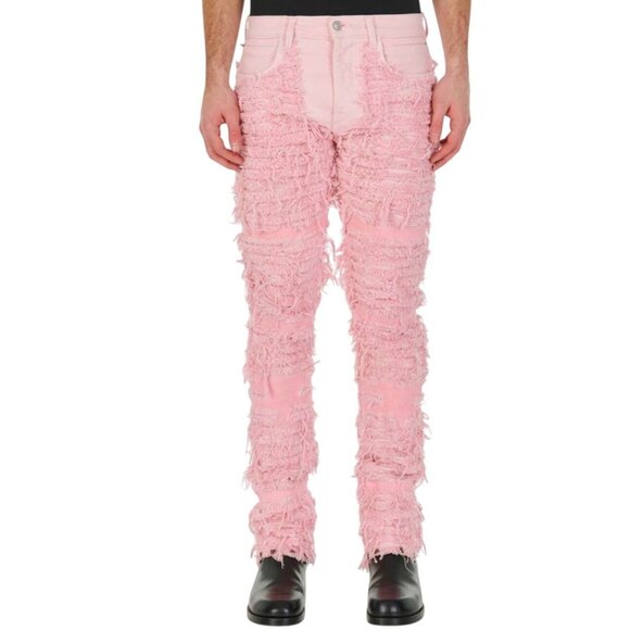 1017 ALYX 9SM X Blackmeans Pink Shredded Straight Leg Denim Jeans Mens Size 34 - Picture 1 of 11